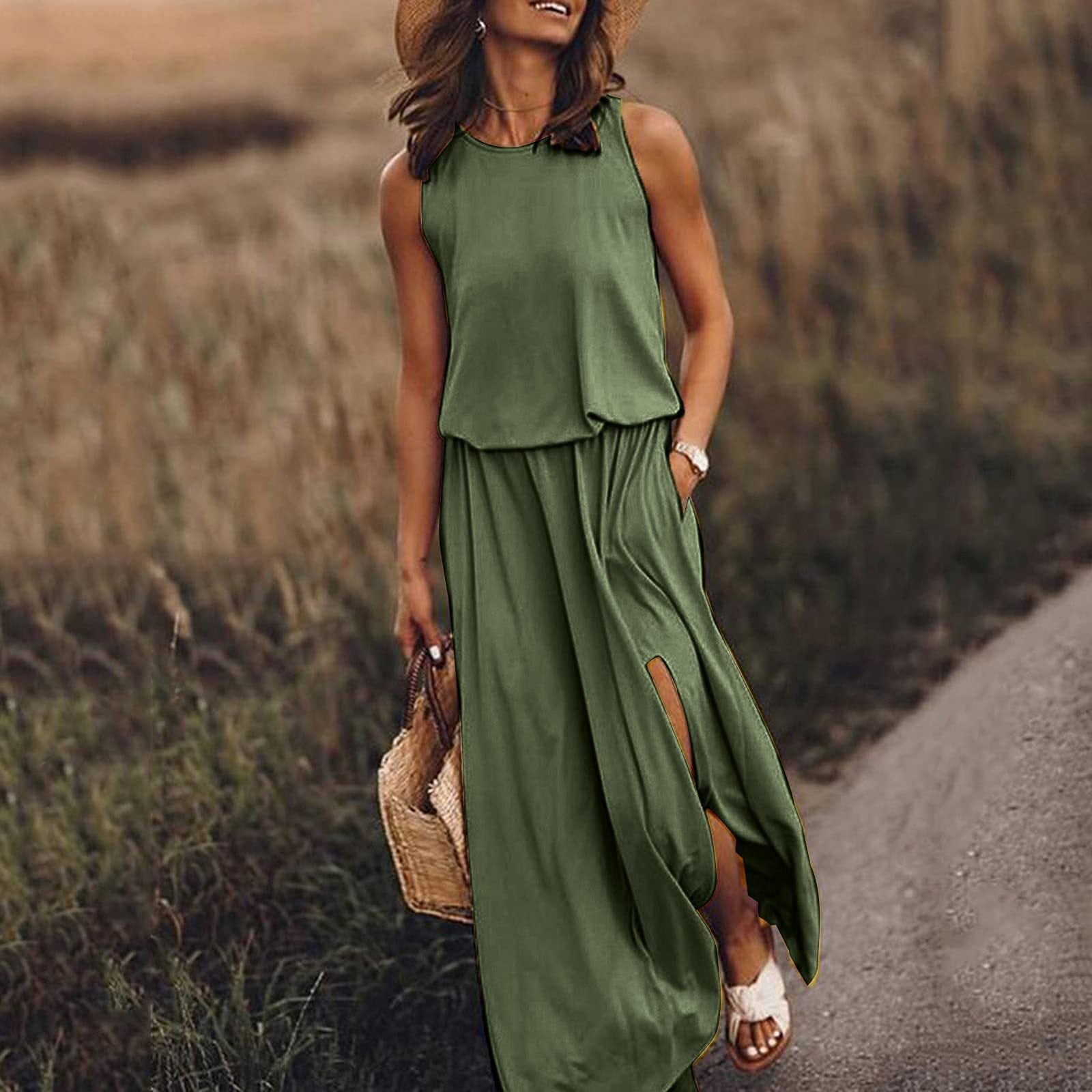 Dames zomerjurk met split – maxi dress voor strand, feest of bruiloft – elegante boho damesjurk in grote maten