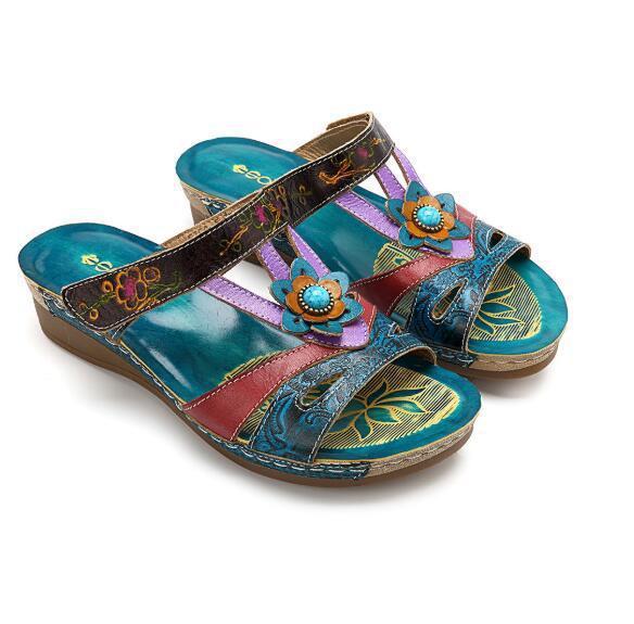 Hayley – Hakken Slippers met Etnische Bloemen voor Dames