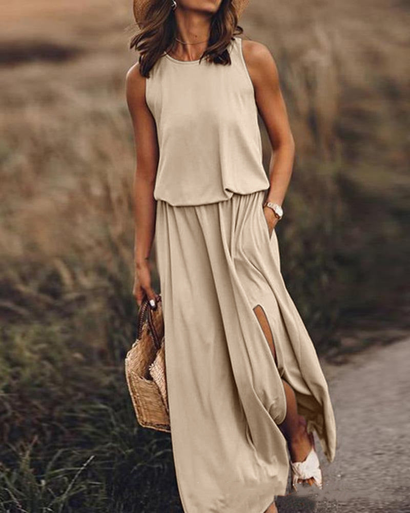 Dames zomerjurk met split – maxi dress voor strand, feest of bruiloft – elegante boho damesjurk in grote maten