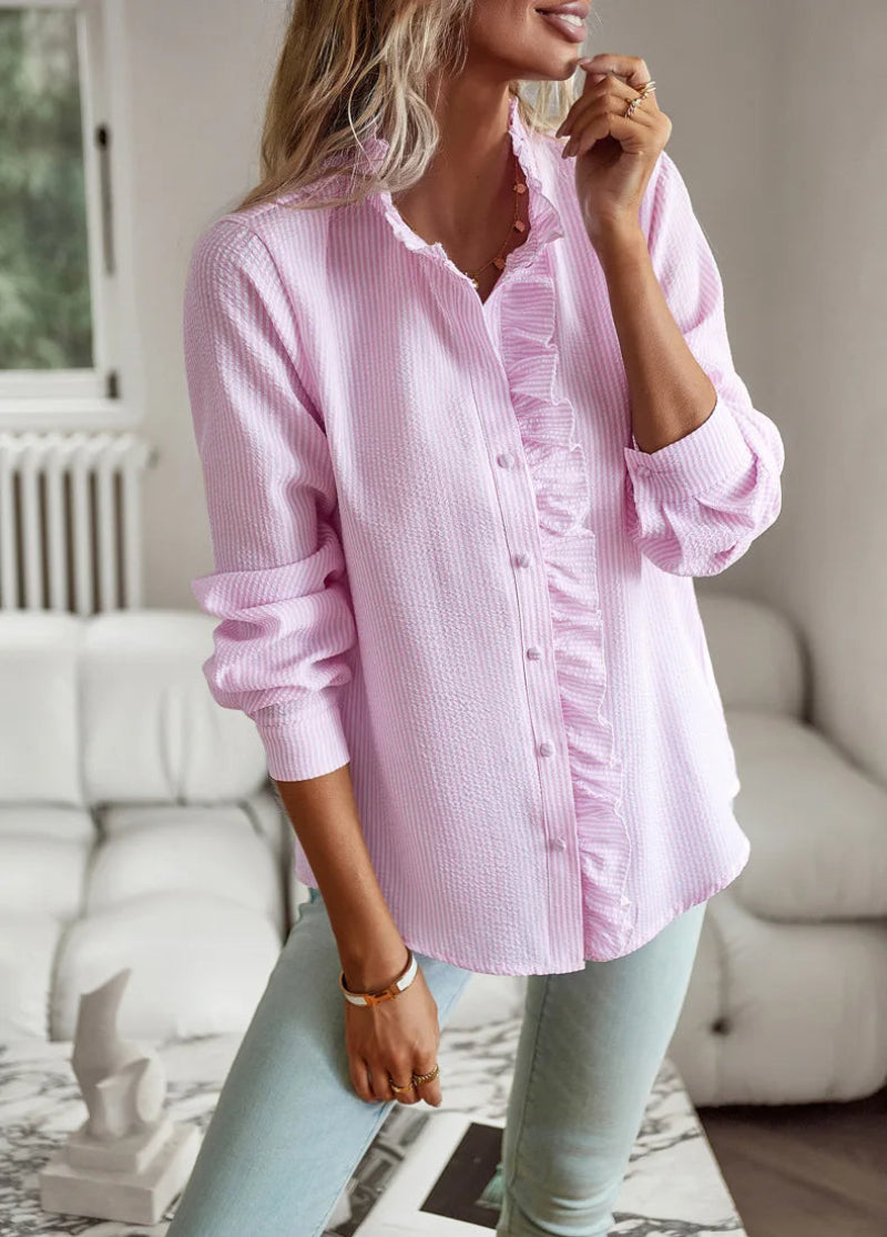 Dames Chique Ruffle Blouse – Casual & Zakelijk, Modieuze Lange Mouwen