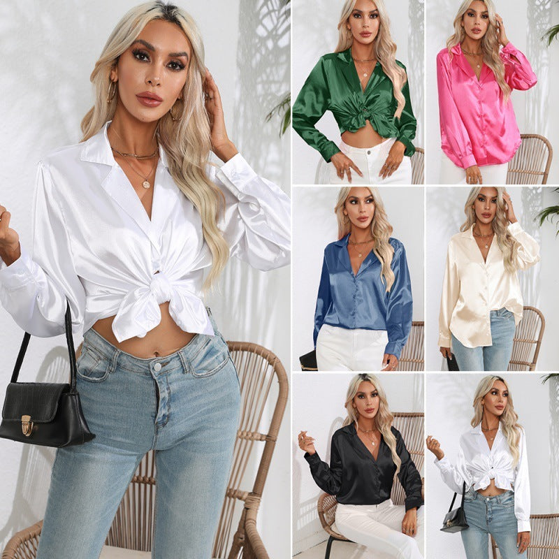 Andrea – Satijnen Blouse met Kraag