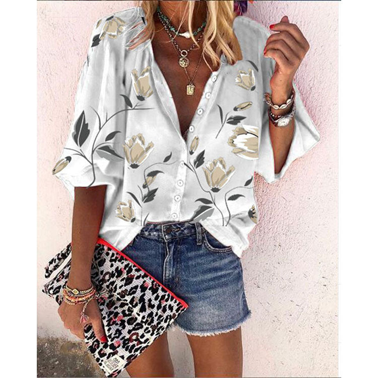 Dames Losvallende Bloemenblouse met Knoopsluiting – Casual Boho Zomerlook