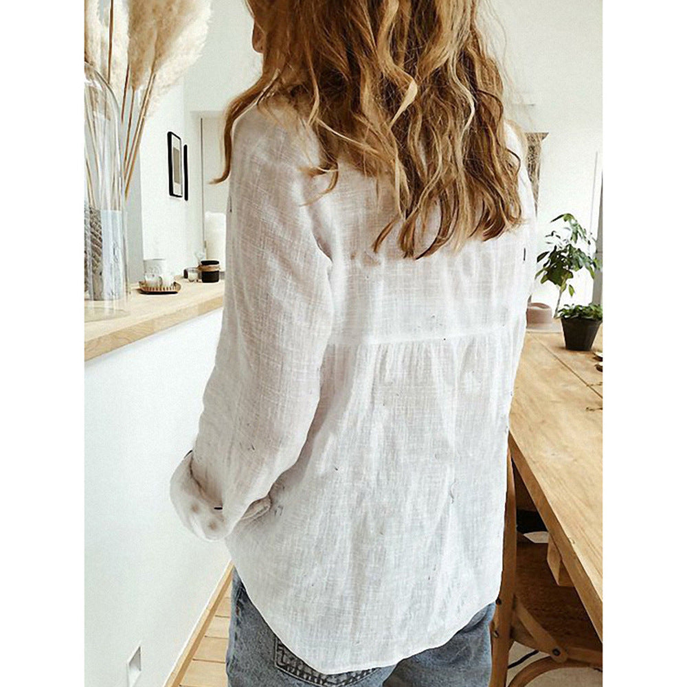 Dames Casual Blouse met Losvallende Pasvorm en Diepe V-Hals – Voor Een Relaxte en Vrouwelijke Look