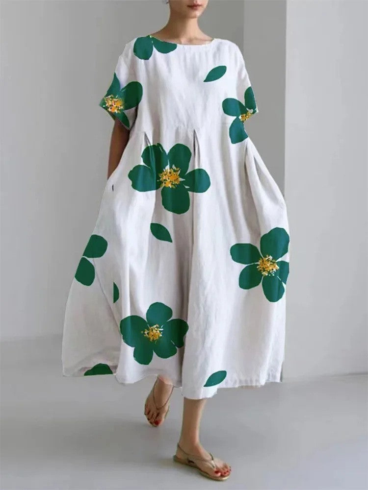 Lydia – Retro Stijl Lange Jurk met Kunstzinnig Geometrisch Patroon