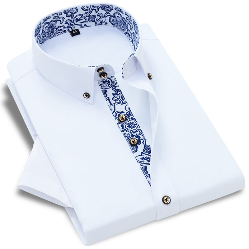 Derek – Blauw en Wit Porselein Kraag Zakelijk Casual Lange Mouwen Shirt