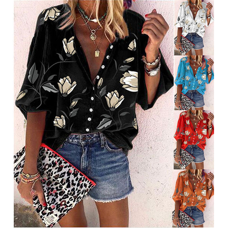 Dames Losvallende Bloemenblouse met Knoopsluiting – Casual Boho Zomerlook