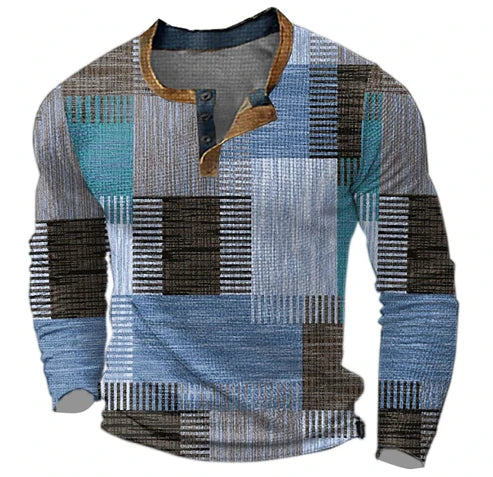 Heren Henley Gebreide Trui Patchwork Stijl – Comfortabele Modieuze Trui voor Herfst en Winter