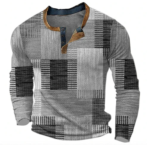 Heren Henley Gebreide Trui Patchwork Stijl – Comfortabele Modieuze Trui voor Herfst en Winter