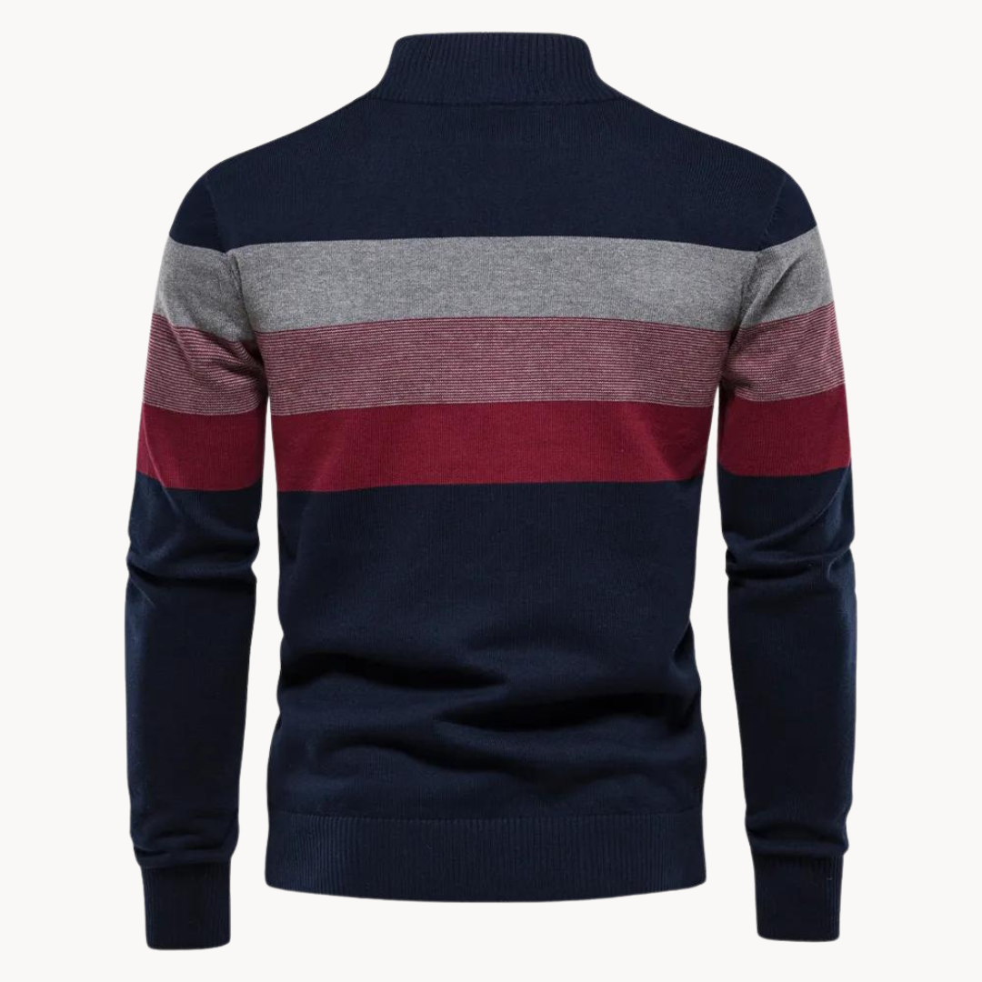 Heren Gebreide Trui met Kwart-Rits – Modieuze Streepdesign – Casual & Zakelijk