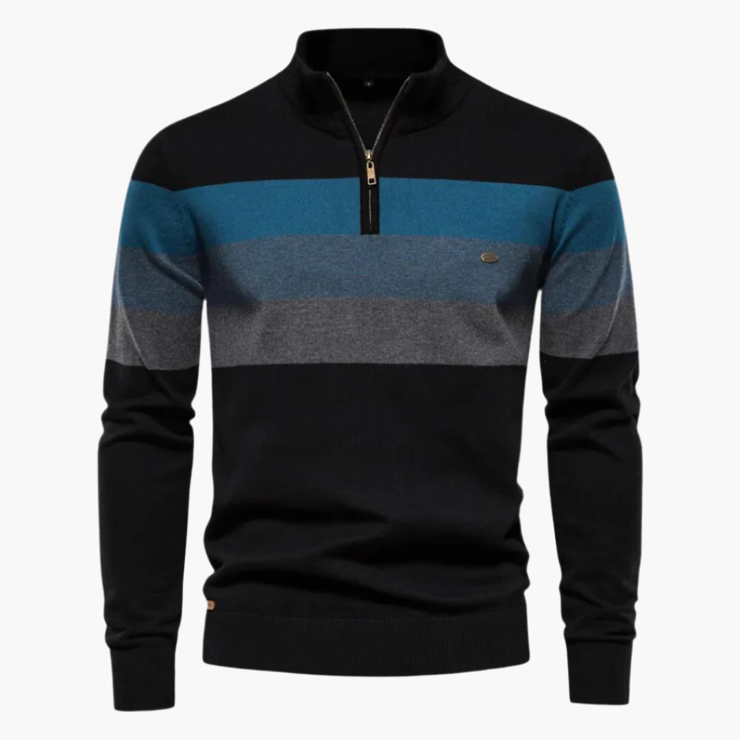 Heren Gebreide Trui met Kwart-Rits – Modieuze Streepdesign – Casual & Zakelijk