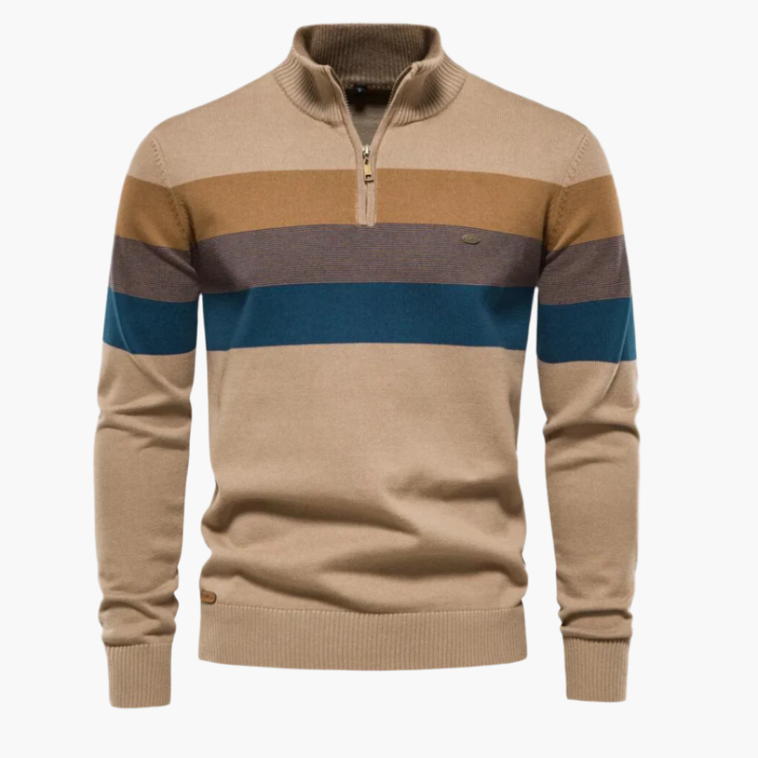 Heren Gebreide Trui met Kwart-Rits – Modieuze Streepdesign – Casual & Zakelijk