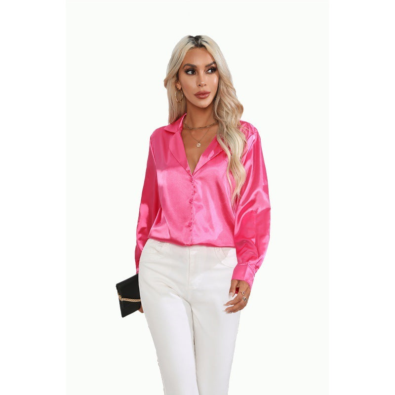 Andrea – Satijnen Blouse met Kraag