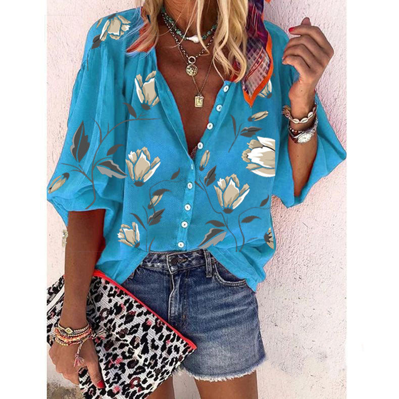 Dames Losvallende Bloemenblouse met Knoopsluiting – Casual Boho Zomerlook