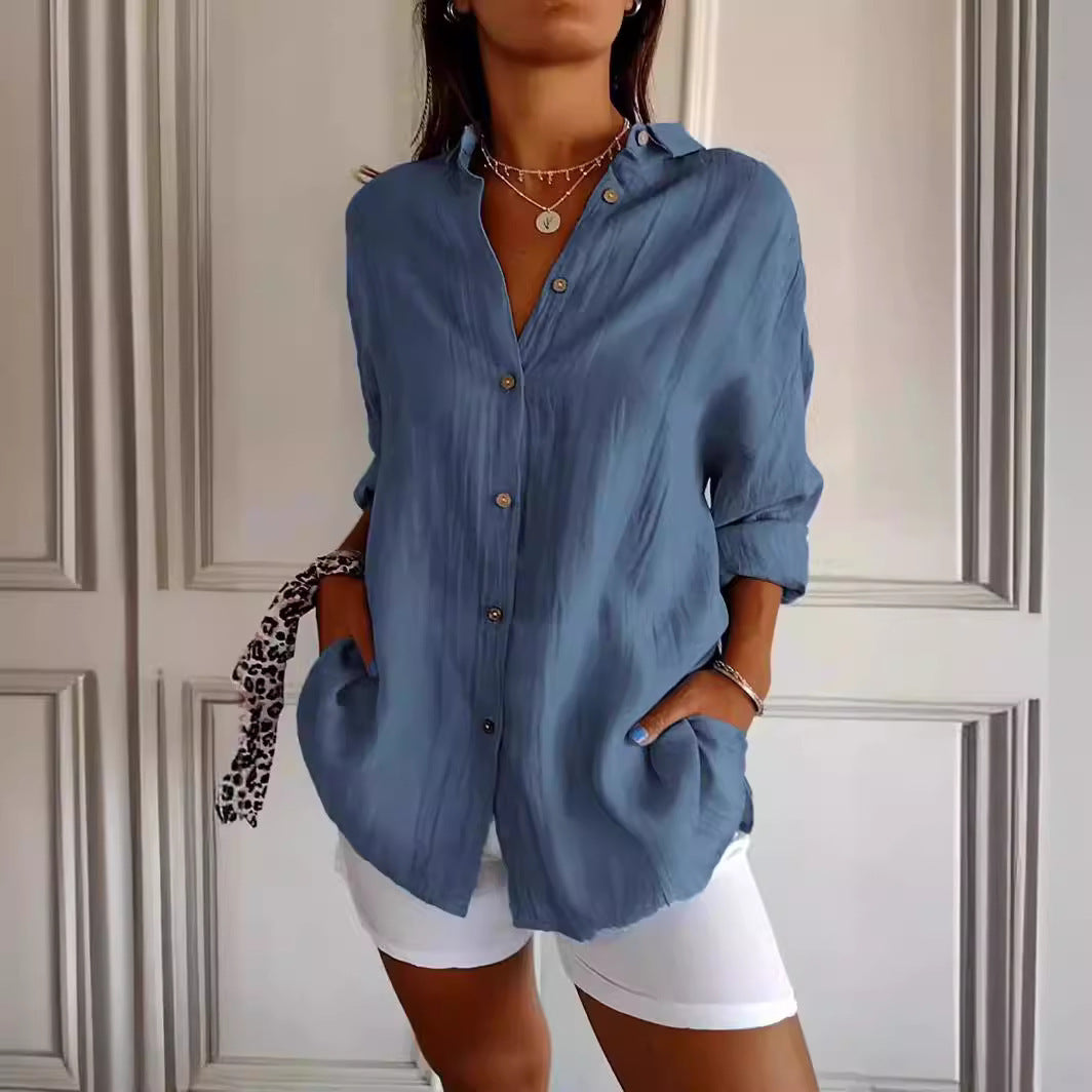 Dames blouse met lange mouwen – losvallende button-down tuniek top voor dagelijks gebruik