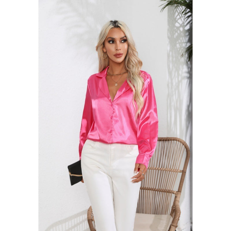 Andrea – Satijnen Blouse met Kraag