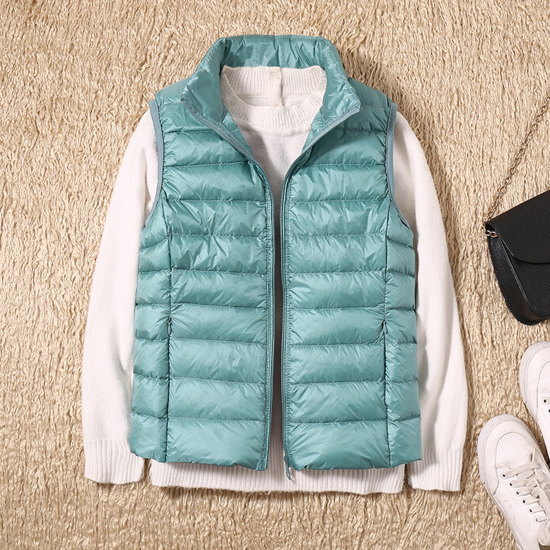 Natasha – Lichte Damesdonzen Bodywarmer met Opstaande Kraag