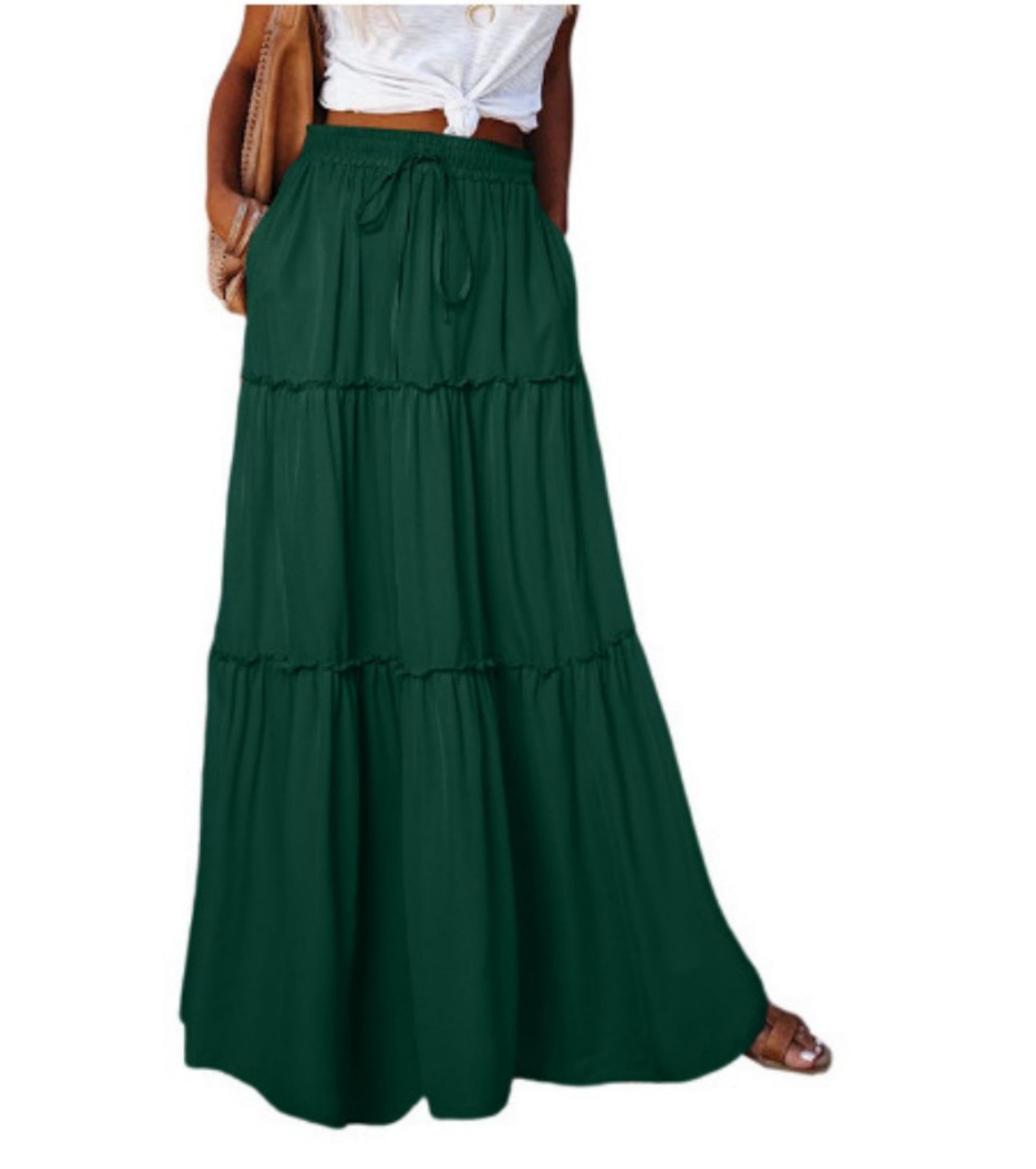 Tanya – Elastische Hoge Taille A-Lijn Geplooide Casual Maxi Jurk