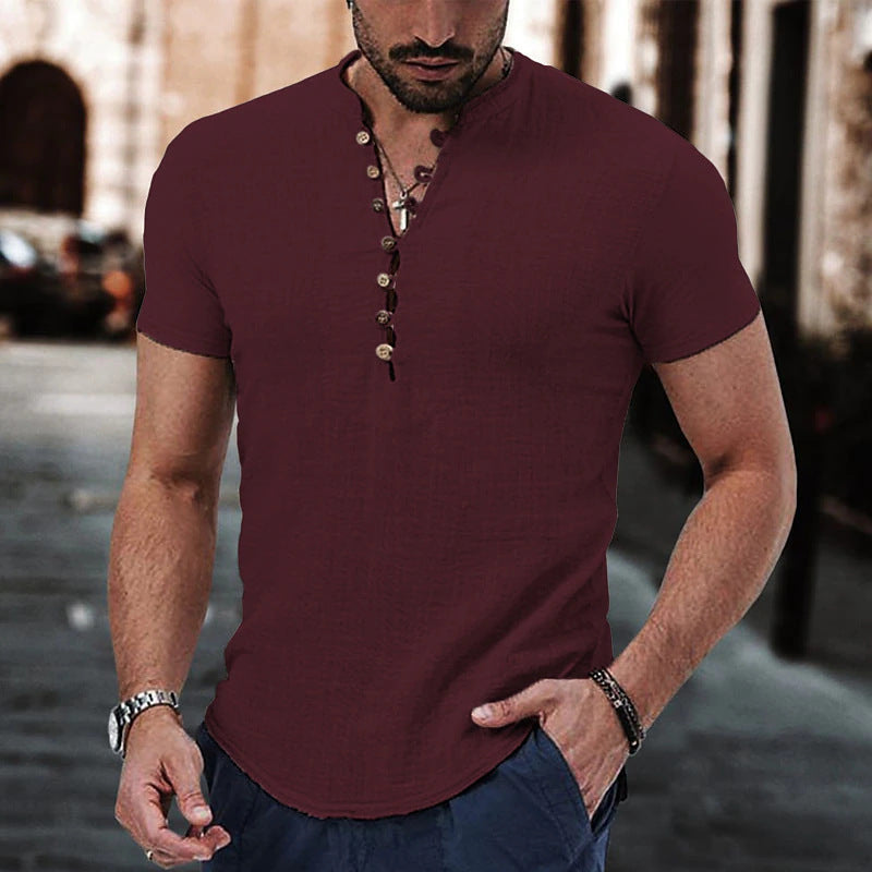 Heren casual T-shirt met knoopsluiting en moderne pasvorm