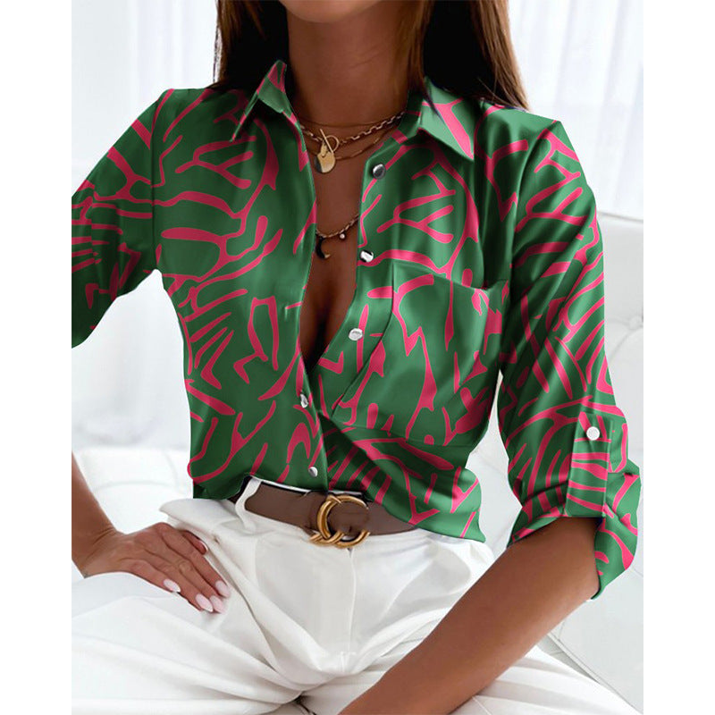 Francesca – Langemouwige Damesblouse met Print