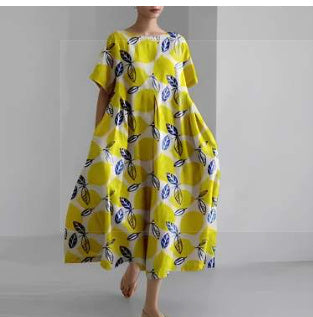 Lydia – Retro Stijl Lange Jurk met Kunstzinnig Geometrisch Patroon