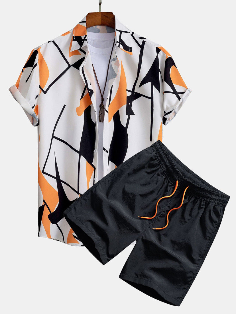 Heren Zomerset – Trendy Abstract Overhemd en Korte Broek – Casual Stijl voor Vakantie en Vrije Tijd