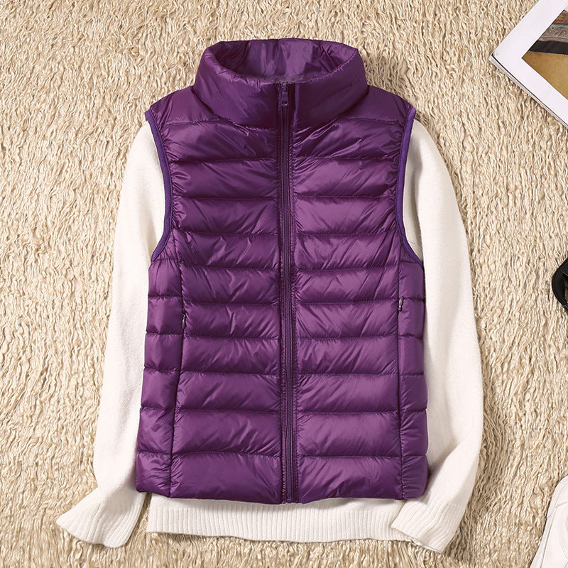 Natasha – Lichte Damesdonzen Bodywarmer met Opstaande Kraag