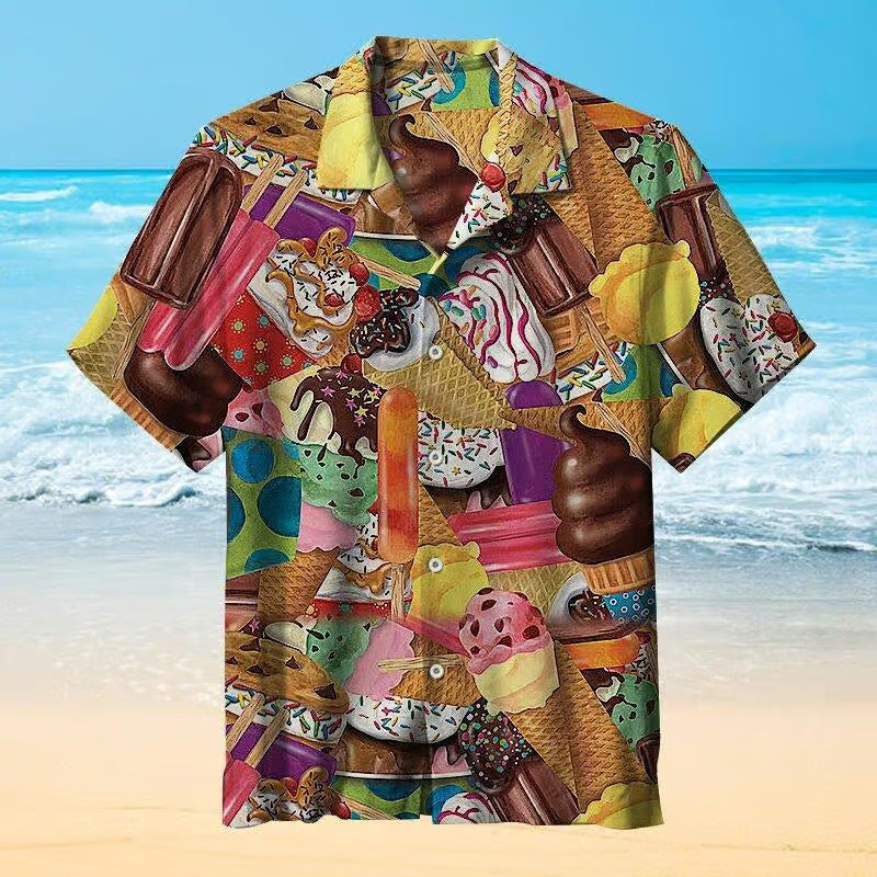 Heren Hawaii Overhemd met Retro IJsdesign – Zomerstijl met Nostalgische Print