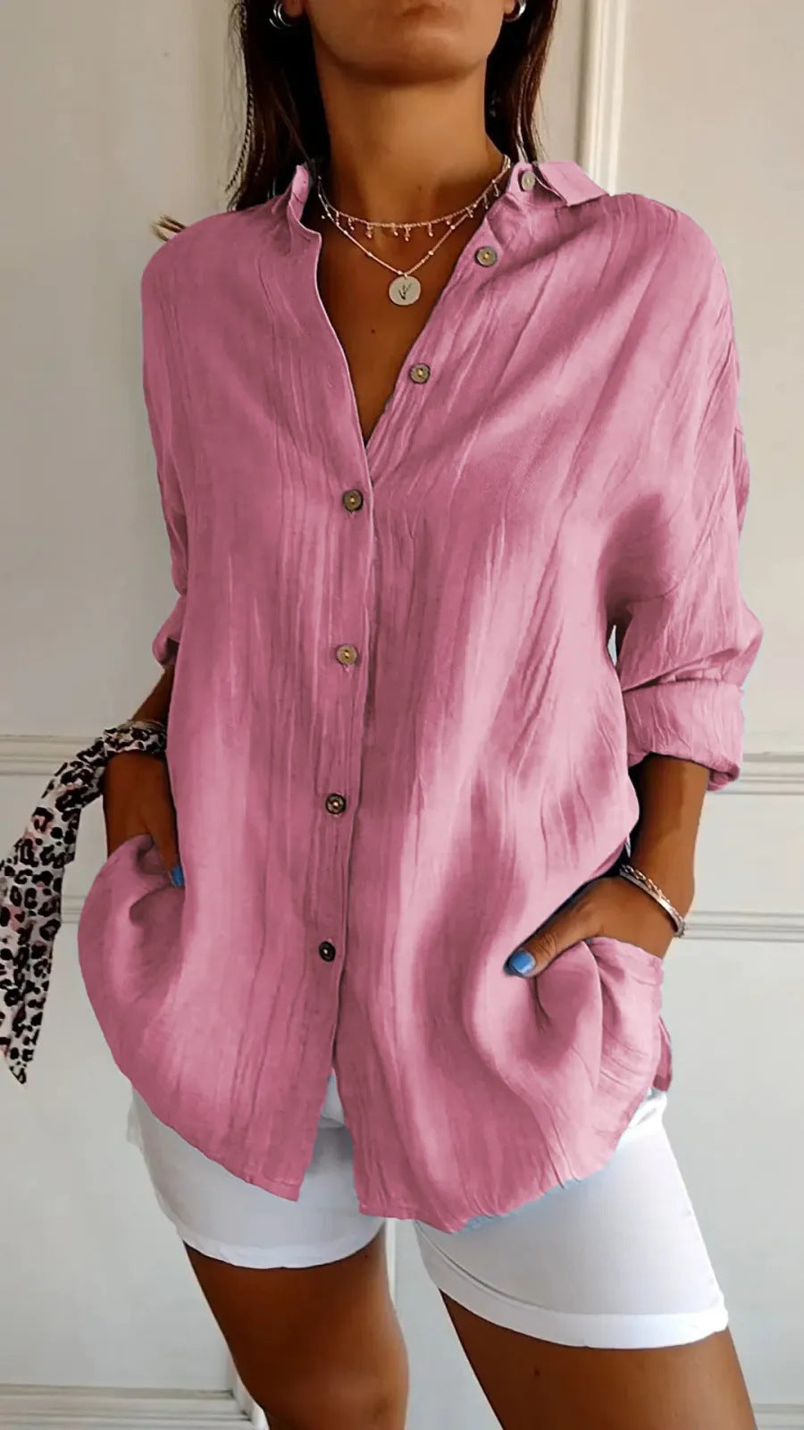 Dames blouse met lange mouwen – losvallende button-down tuniek top voor dagelijks gebruik