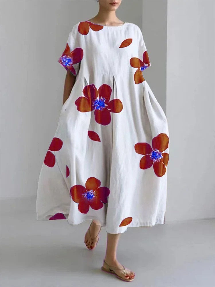 Lydia – Retro Stijl Lange Jurk met Kunstzinnig Geometrisch Patroon