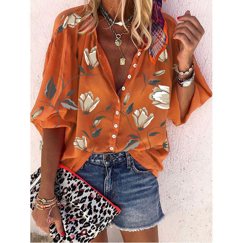 Dames Losvallende Bloemenblouse met Knoopsluiting – Casual Boho Zomerlook