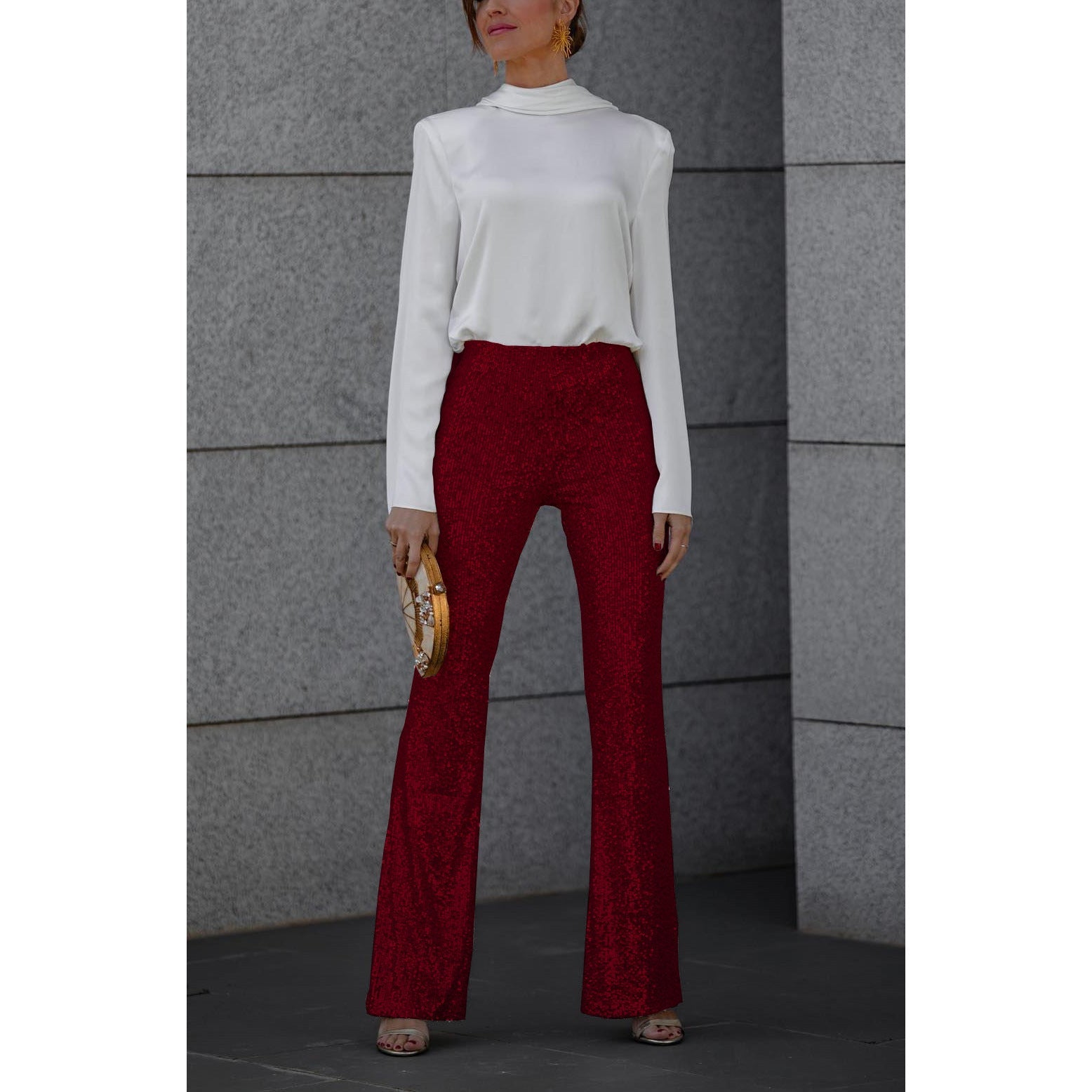 Tara – Paillettenkleding met Elastische Taille en Uitlopende Pijpen