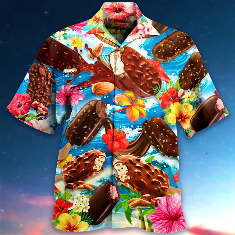 Heren Hawaii Overhemd met Retro IJsdesign – Zomerstijl met Nostalgische Print
