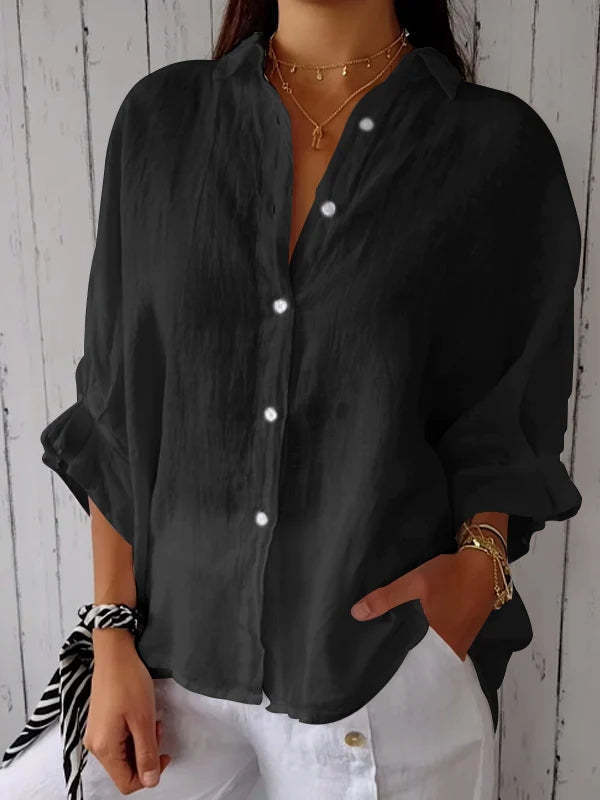 Losvallende dames blouse met lange mouwen – stijlvolle button-down shirt en tuniek top voor elke dag