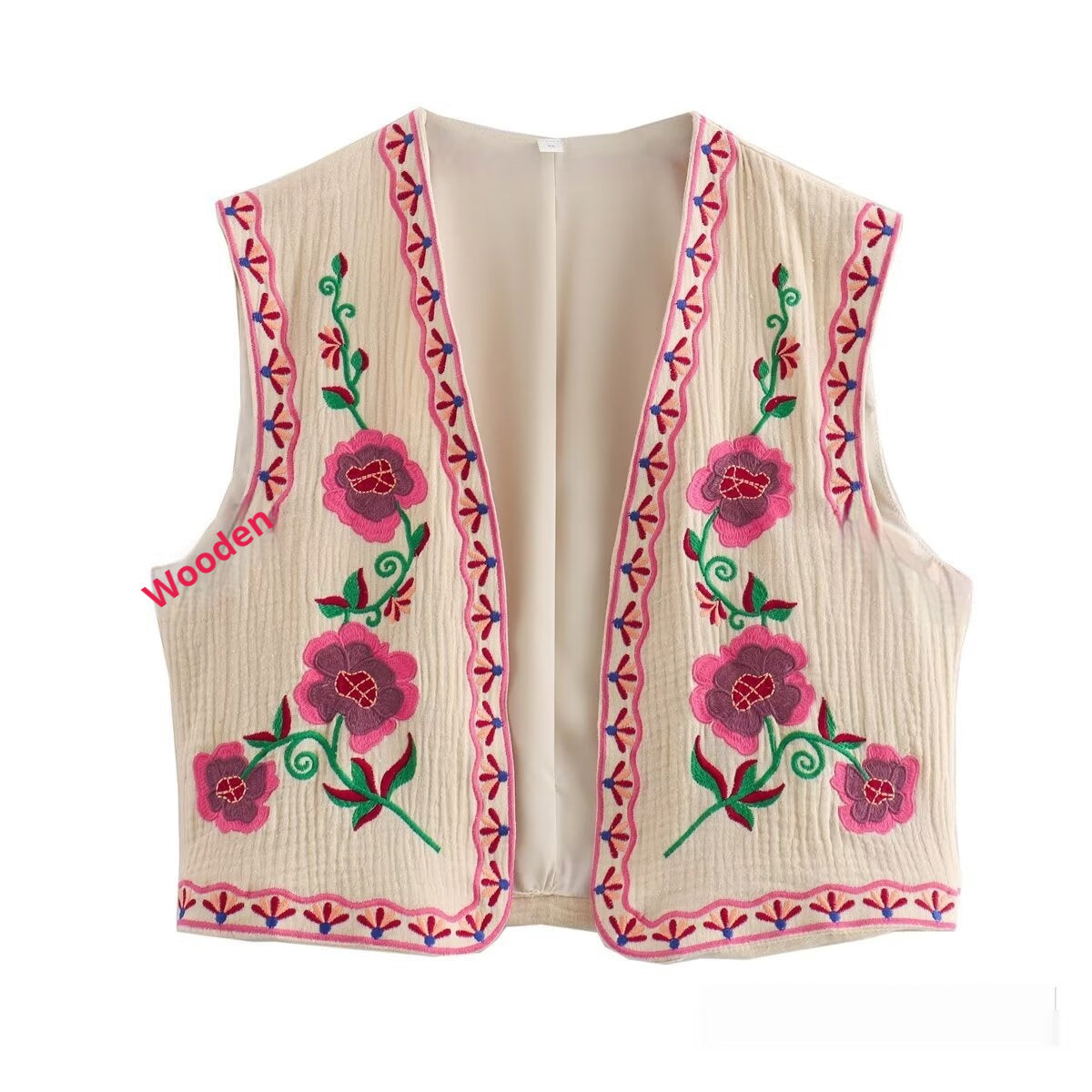 Phoebe – Modieuze Vrouwelijke Gilet met Twee-kleurige Borduursel