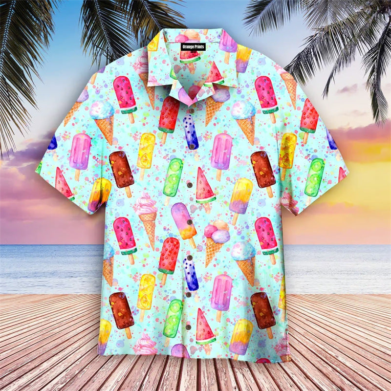Heren Hawaii Overhemd met Retro IJsdesign – Zomerstijl met Nostalgische Print