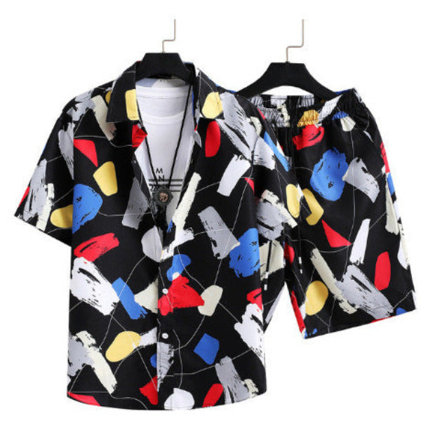 Heren Zomerset – Trendy Abstract Overhemd en Korte Broek – Casual Stijl voor Vakantie en Vrije Tijd
