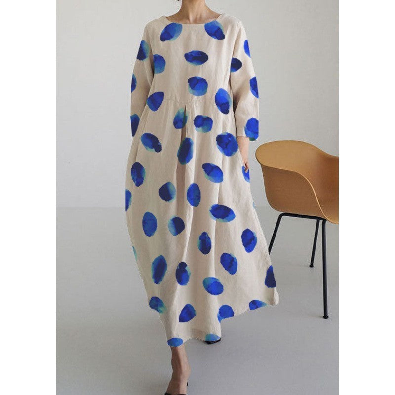 Lydia – Retro Stijl Lange Jurk met Kunstzinnig Geometrisch Patroon