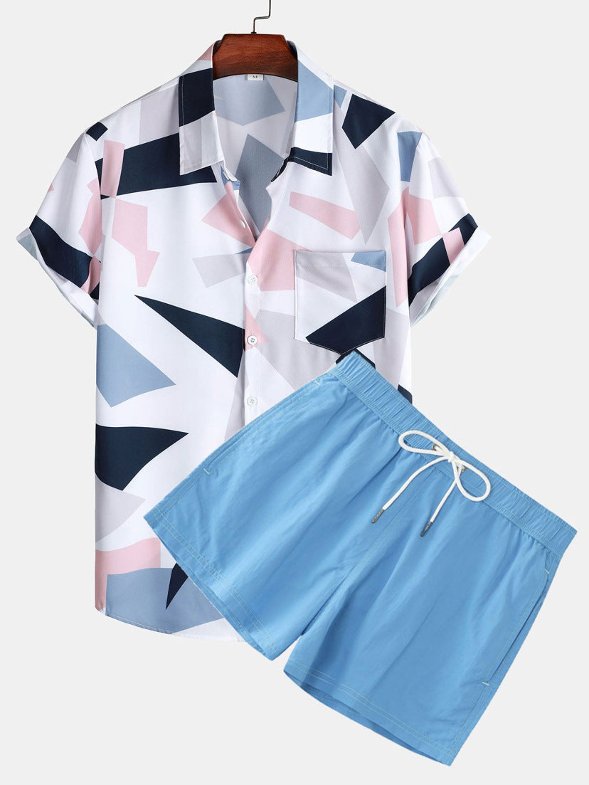 Heren Zomerset – Trendy Abstract Overhemd en Korte Broek – Casual Stijl voor Vakantie en Vrije Tijd