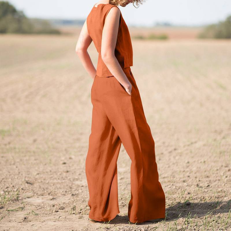 Hannah – Retro Katoenen en Linnen Kostuum met Lange Mouwen