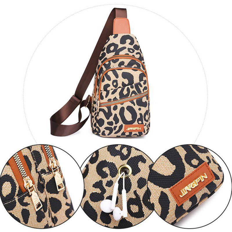 Natalie – Luipaardprint Schoudertas met Hoofdtelefoonaansluiting