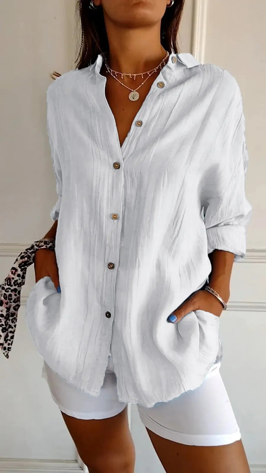Dames blouse met lange mouwen – losvallende button-down tuniek top voor dagelijks gebruik