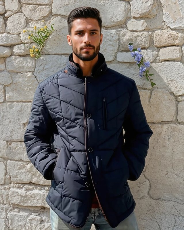 Heren Gewatteerde Stijlvolle Jas voor Winter – Moderne Slim Fit Outdoorjas