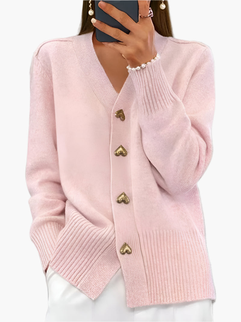 Dames V-hals Gebreid Vest met Hartvormige Knopen – Stijlvolle Casual Cardigan voor Winter & Herfst