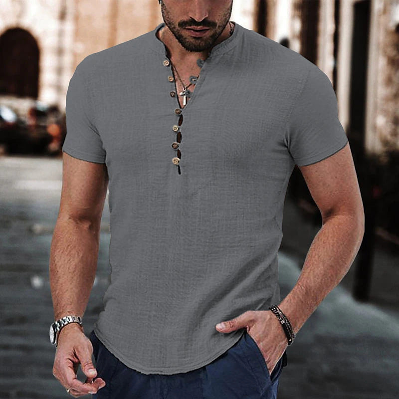 Heren casual T-shirt met knoopsluiting en moderne pasvorm