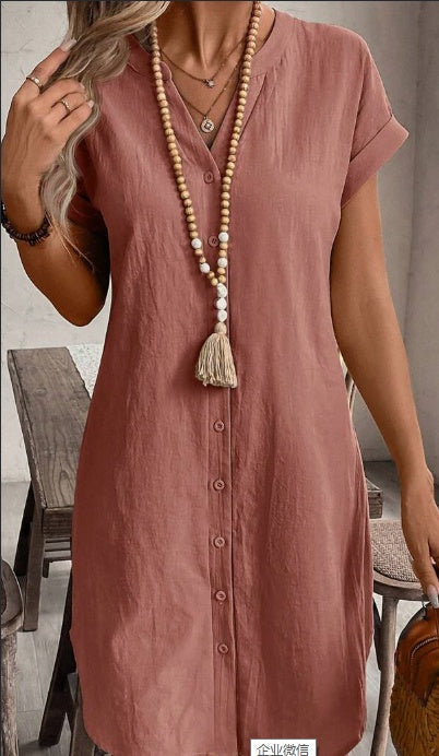 Dames Blouse Jurk – Casual T-shirt Dress voor Zomer – Boho Ibiza Midi Jurk met Korte Mouwen