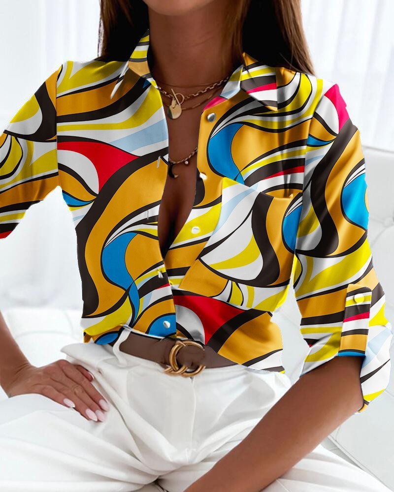 Francesca – Langemouwige Damesblouse met Print
