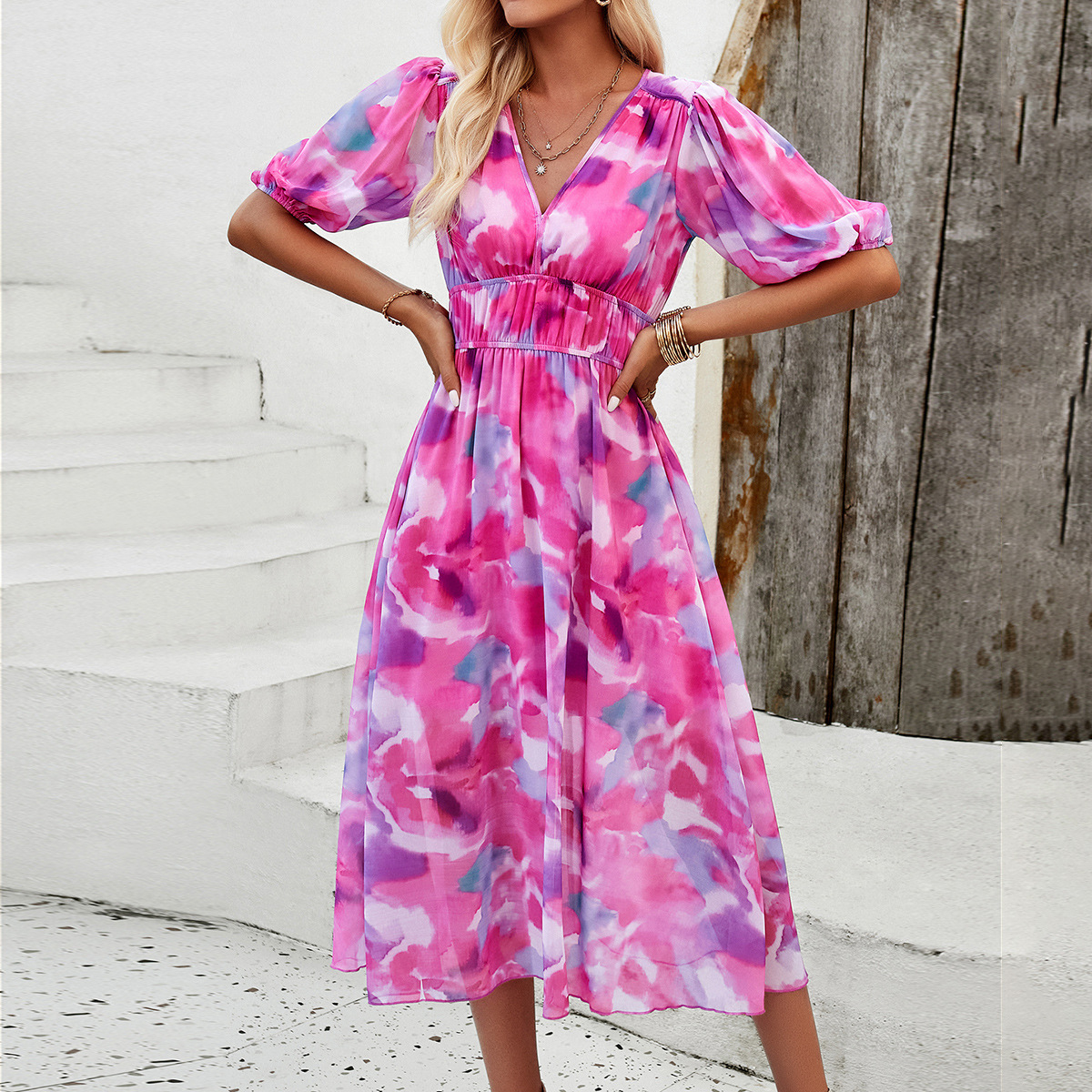 Chelsea – Asymmetrische Jurk met Rozenprint