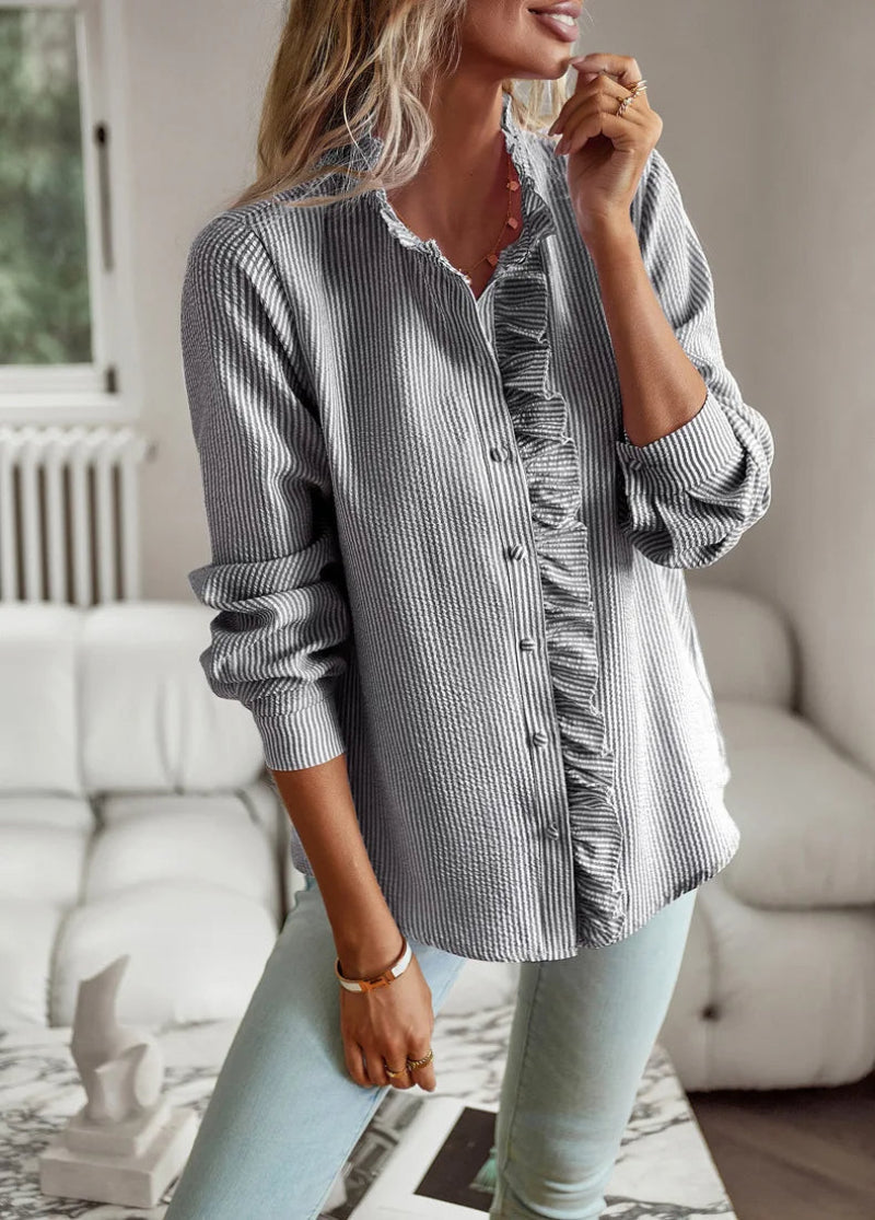Dames Chique Ruffle Blouse – Casual & Zakelijk, Modieuze Lange Mouwen
