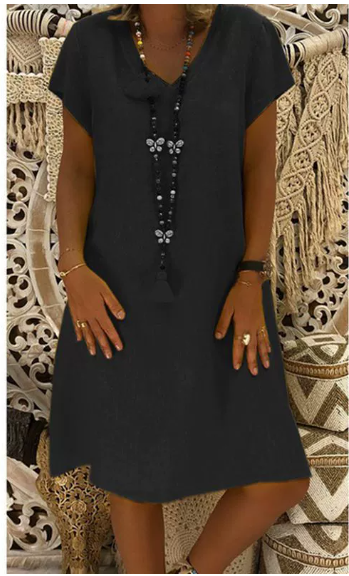 Dames Blouse Jurk – Casual T-shirt Dress voor Zomer – Boho Ibiza Midi Jurk met Korte Mouwen