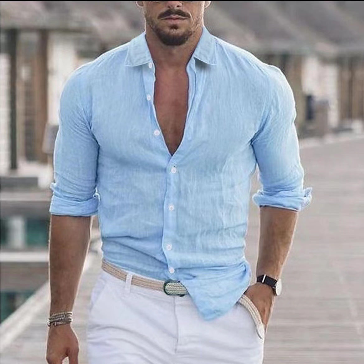 Heren Casual Overhemd met Lange Mouwen – Perfect voor Zomer en Vakantie